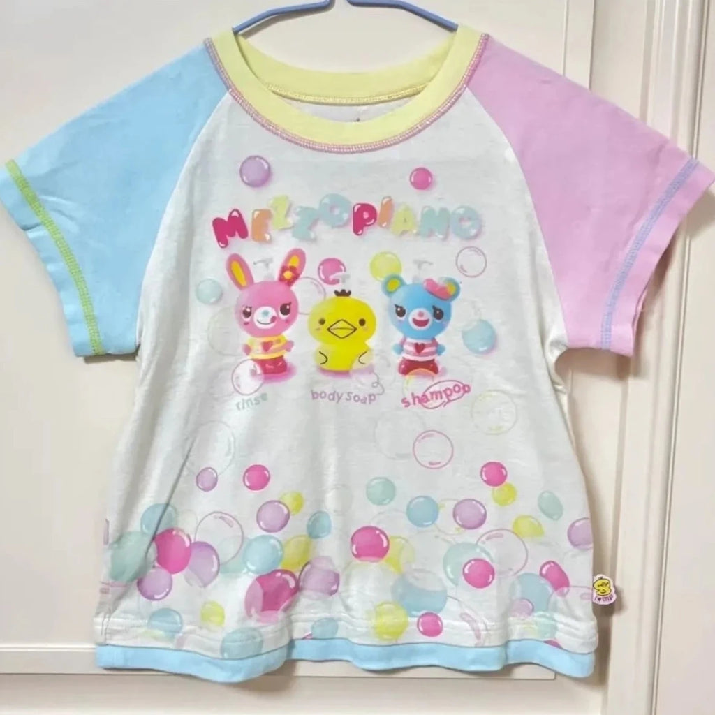 Blusa Estampada Kawaii Sweet Lolita para Mujer Manga con Volantes Encaje Camiseta con Ribete de Lazo Decoración Personaje de Dibujos Animados Estampado Integral Top Lindo