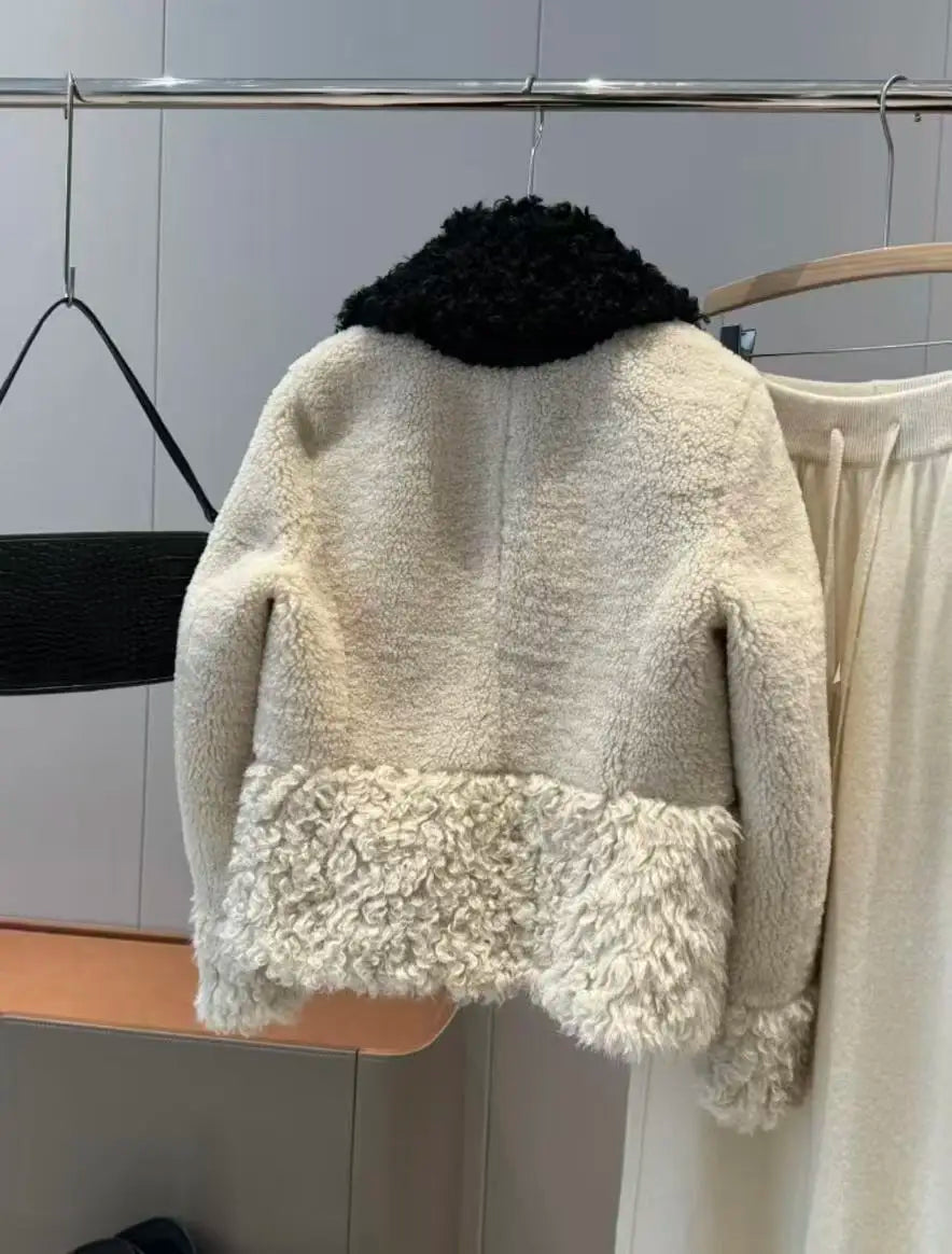 Contrast Faux-Shearling Patchwork Short Coat
