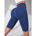 Pantalones cortos de yoga sin costuras para mujer, de cintura alta, a rayas, ajustados, pantalones cortos sexy para levantar glúteos, para gimnasio, de entrenamiento, de alta elasticidad, tipo capri