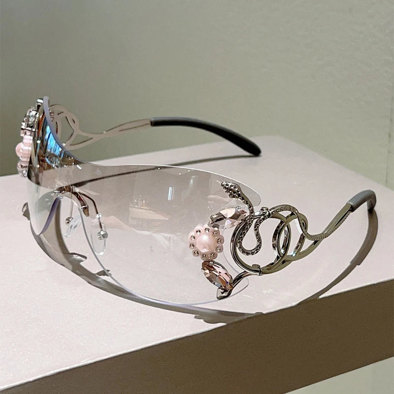 Rimless Sunglasses with Rhinestones