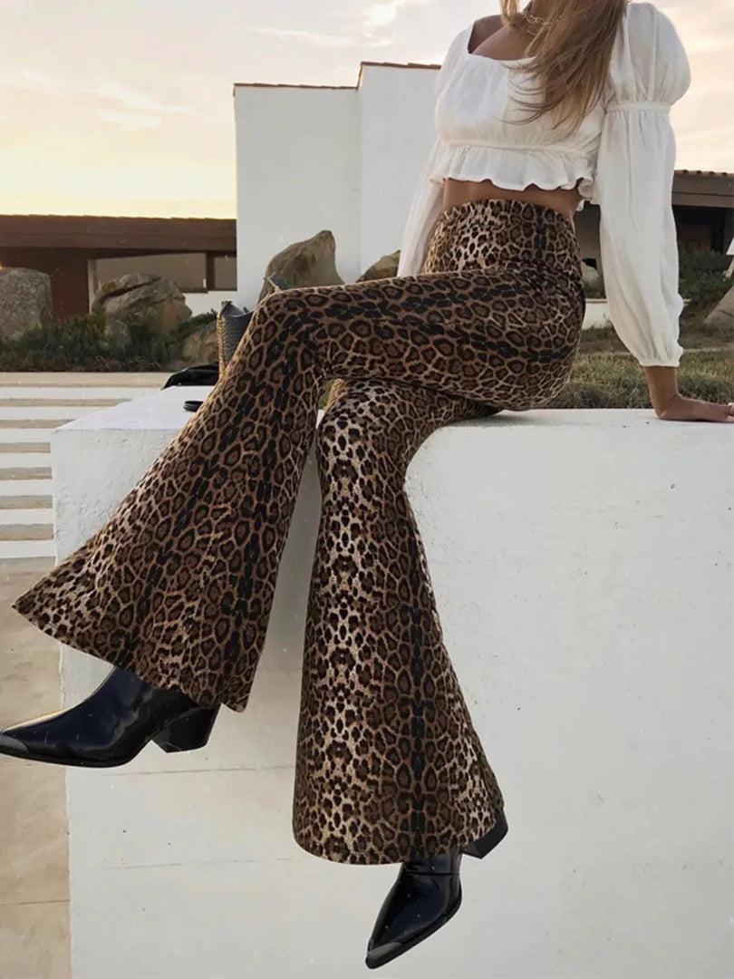 High Waist Leopard Print Flare Leggings