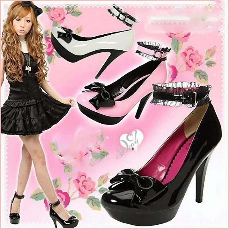 Patent Bow Platform High Heel Pumps