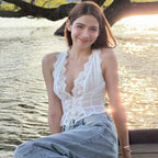 Deep V Sleeveless Lace Trim Top and Midi Skirt Set