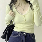 Long Sleeve Slim Lace Button Top