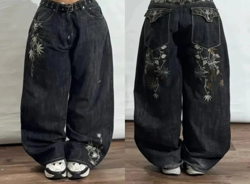 Jeans Anchos Estilo Gótico 2K Oversize Unisex Moda Japonesa High Street Vintage Pantalones Anchos Harajuku Hip-Hop Urbanos de Trabajo