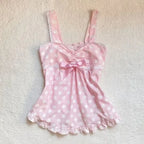 Polka Dot Lace Patchwork Crop Tank Top
