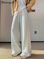 Pantalones de chándal grises para mujer, otoño, cintura alta, joggers, pantalones rectos, pantalones deportivos largos de mujer negros, otoño, pierna ancha