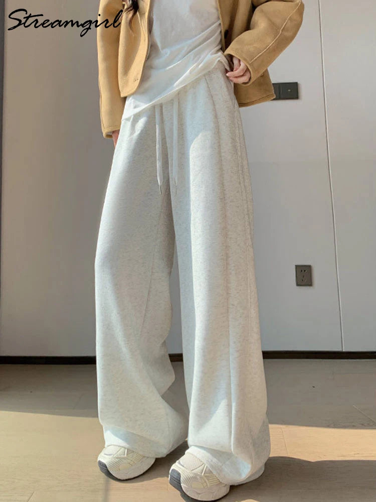 Pantalones de chándal grises para mujer, otoño, cintura alta, joggers, pantalones rectos, pantalones deportivos largos de mujer negros, otoño, pierna ancha