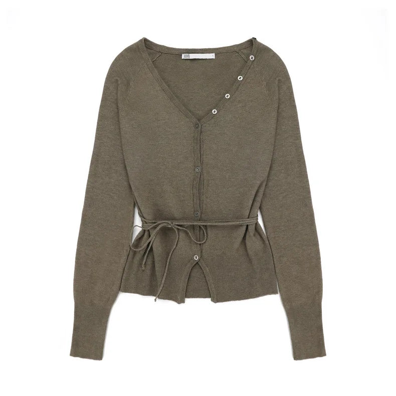 Top de punto para principios de primavera 25S Ajustado Escote en V holgado Dobladillo con abertura Diseño con tirantes Ajustado Top de punto