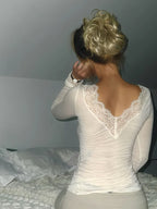 Long Sleeve Lace Trim T-Shirt