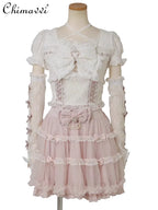 Heavy Patchwork Sleeve Tie Lace Bow Shirt