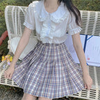 Lace Up Patchwork Ruffles Short Blouse