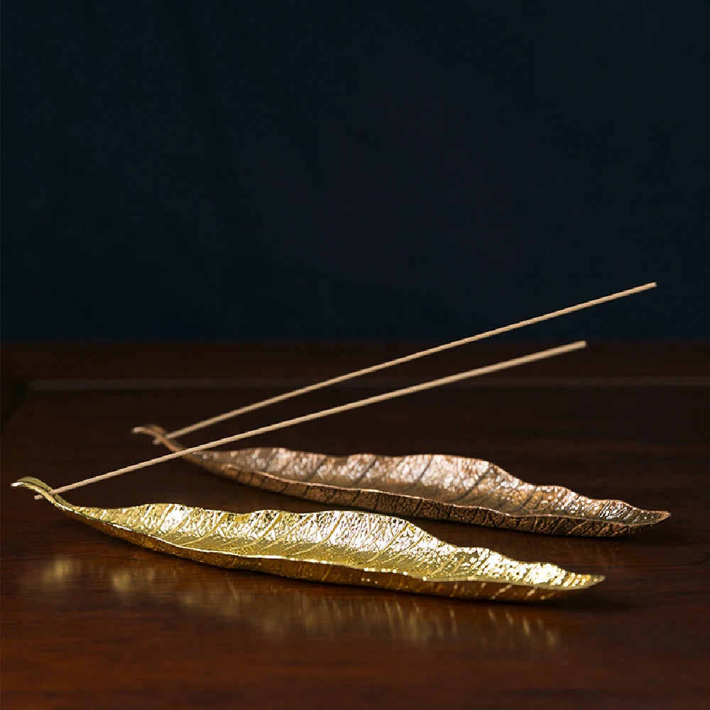 Incense Holder Leaf Shaped Incense Stick Tray Holder Alloy Antique Leaf Incense Burner Jewelry Tray Holder for