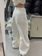 Vaqueros Anchos de Mujer, Pantalones de Mezclilla Blanca Bordados, Ajuste Ancho, Estilo Y2K Japonés Harajuku 2000s Americano Retro Grunge Marea High Street Nuevo