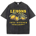 Premium Fresh Lemons Fruit Print Washed T-Shirt