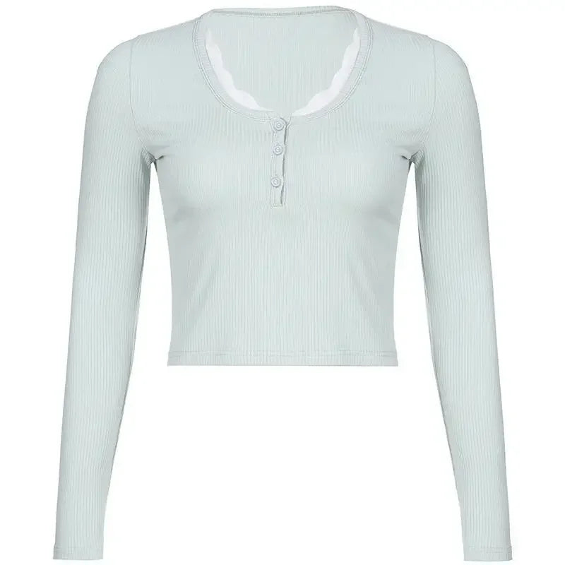 Long Sleeve Slim Lace Button Top