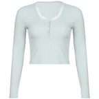 Long Sleeve Slim Lace Button Top