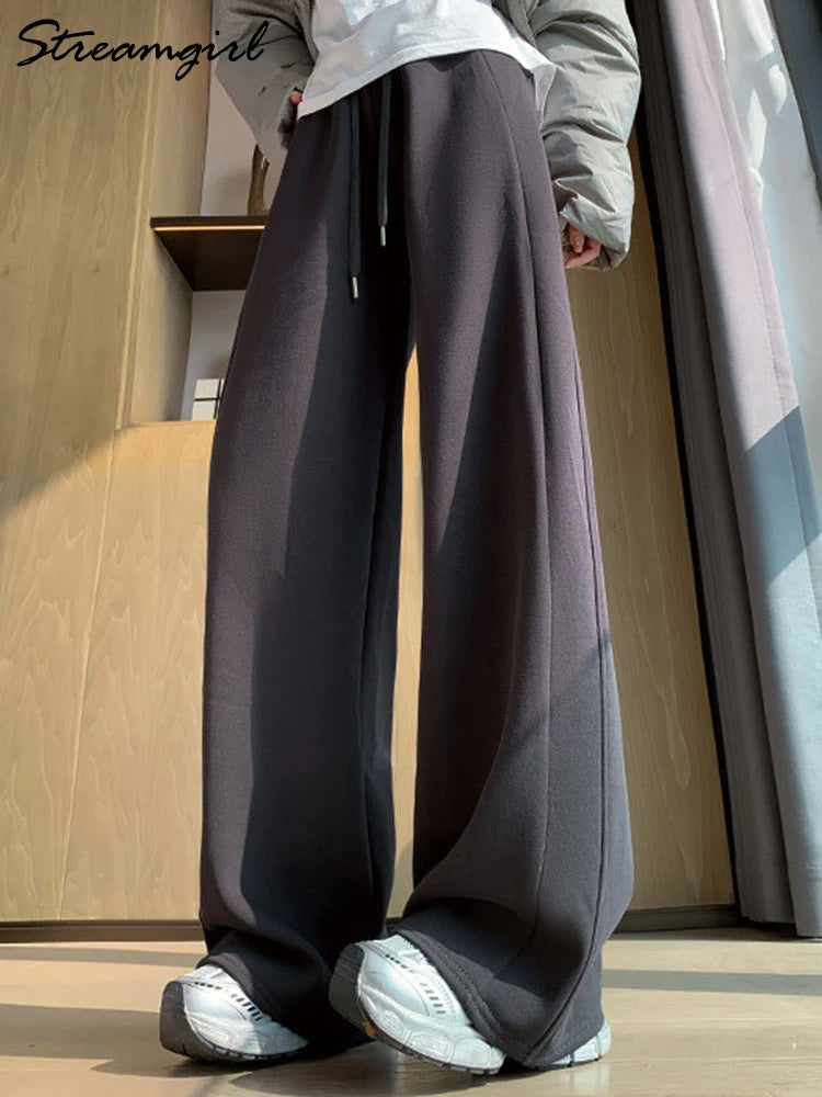 Pantalones de chándal grises para mujer, otoño, cintura alta, joggers, pantalones rectos, pantalones deportivos largos de mujer negros, otoño, pierna ancha