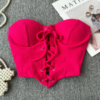 Tops sin espalda para mujer, nueva llegada, cuello tipo slash, sujetador incorporado, ombliguera, con cordones, camisola ajustada, verano, vintage, gallus, dropship