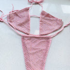 Conjunto de bikini sexy para mujer Traje de baño de lujo con pedrería brillante plateada Cristales y diamantes Traje de baño Halter Push Up Vendaje Ropa de playa