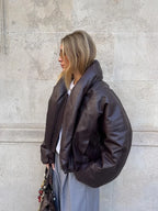 Chaqueta acolchada de piel sintética elegante para mujer, a la moda, con cuello alto, cremallera, corta, de PU, para mujer, otoño-invierno 2025, ropa de abrigo informal