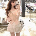 Long Sleeve Cardigan Top + Slim Fit Camisole + High Waist Ruched Cake Skirt Set