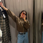Chaqueta Bomber de Piel Sintética con Bordados para Mujer Suninheart 2025, de Manga Larga, Cuello Redondo, Holgada, Abrigo Corto de Otoño e Invierno