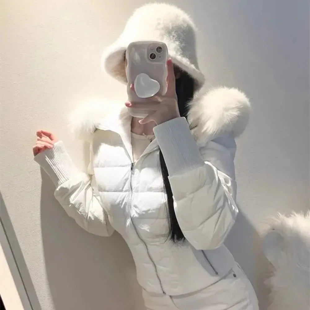 Solid Fur Hooded Puffer Jacket