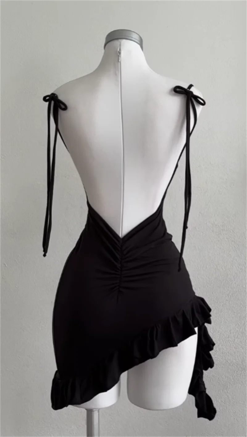 Sleeveless Backless Ruffles Mini Dress