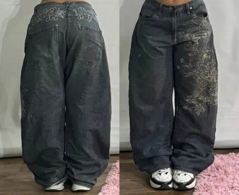 Jeans Anchos Estilo Gótico 2K Oversize Unisex Moda Japonesa High Street Vintage Pantalones Anchos Harajuku Hip-Hop Urbanos de Trabajo