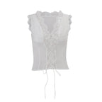 Deep V Sleeveless Lace Trim Top and Midi Skirt Set