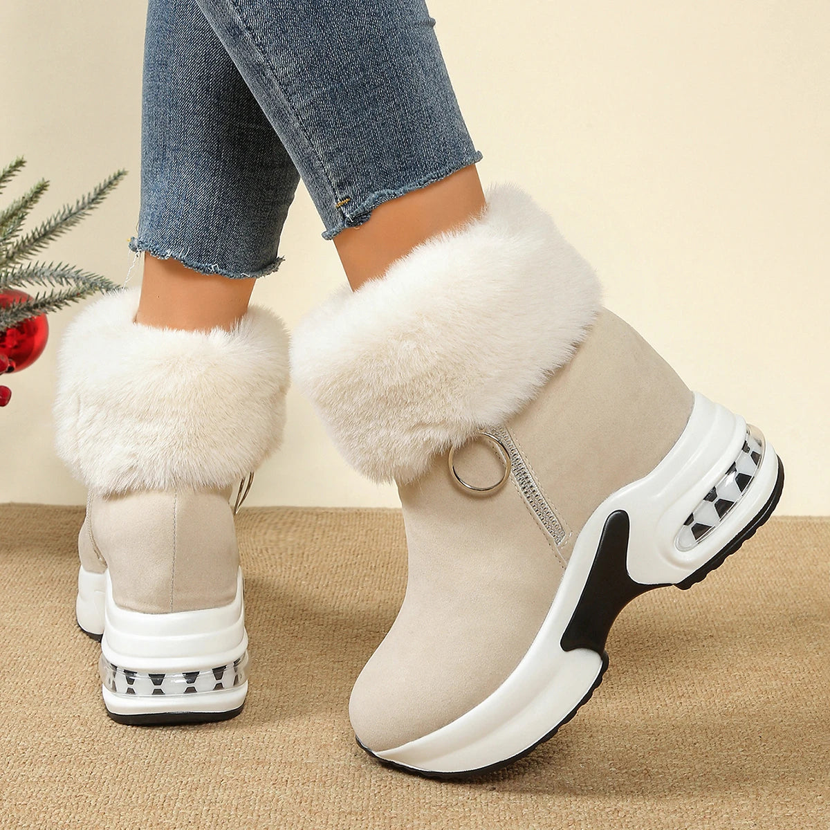 Thick-soled Leopard Print Frosted Zipper Cotton Boots