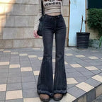 Vaqueros de mujer de cintura alta vintage casual acampanados elásticos ajustados campana pantalones de moda para mujer azul negro gris de mezclilla