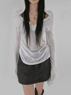 Seeslim Camiseta con Capucha Mujer Ropa Manga Larga Transparente Ajustada Ropa de los 2000 Camisetas Y2k Ropa Femenina Tops Elegantes de Primavera Coreanos