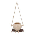 Swing Smile Face Flower Pot Resin Hanging Planter With Rope