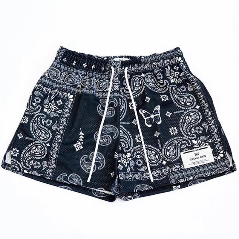Paisley Butterfly Print Mesh Shorts