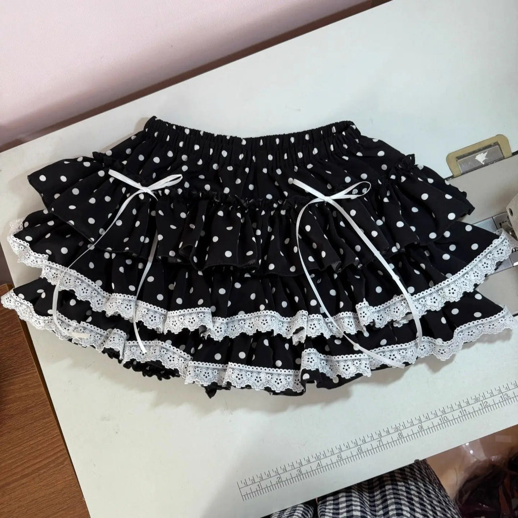 Falda de Volantes Escalona y Encaje con Lunares
