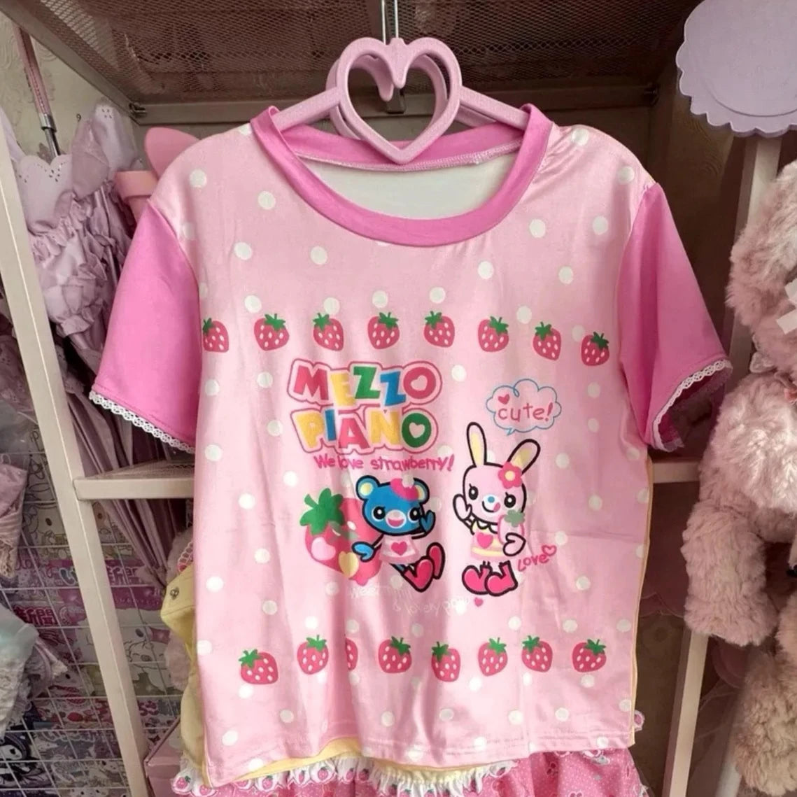 Blusa Estampada Kawaii Sweet Lolita para Mujer Manga con Volantes Encaje Camiseta con Ribete de Lazo Decoración Personaje de Dibujos Animados Estampado Integral Top Lindo