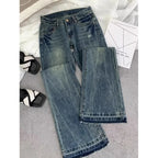 Jeans americanos retro de tiro bajo para mujer, otoño, nueva moda, bordado, temperamento, casual, ajustado, acampanado, estilo comodín.