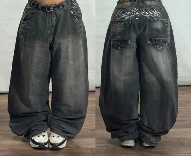 Jeans Anchos Estilo Gótico 2K Oversize Unisex Moda Japonesa High Street Vintage Pantalones Anchos Harajuku Hip-Hop Urbanos de Trabajo
