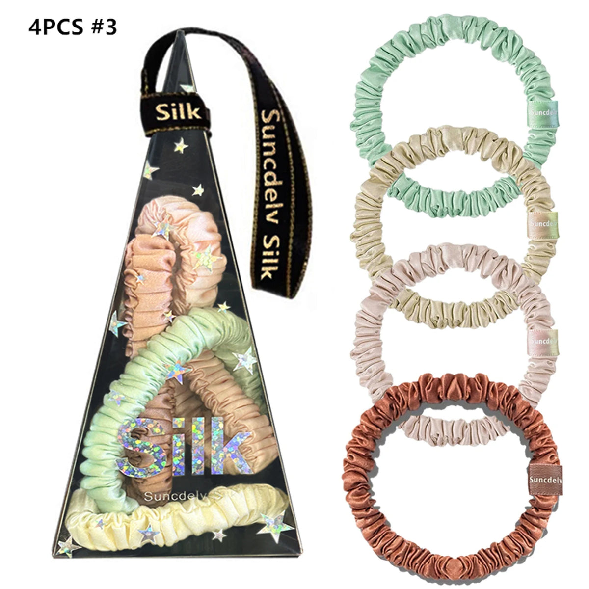 4PCS 100% Pure Mulberry Silk Hair Scrunchies