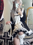 Ruffled Fairy Sweet Long Sleeve Dress Kawaii Lolita Lace Patchwork Dresses Y2k Aesthetic Ball Gown Contrast Color  Robe Women