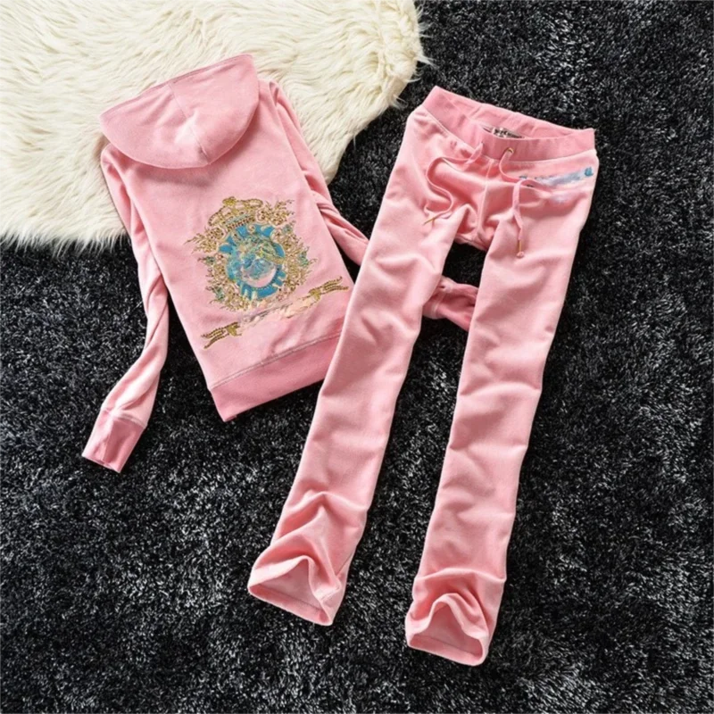 Solid Color Velvet Tracksuit Two-Piece Set
