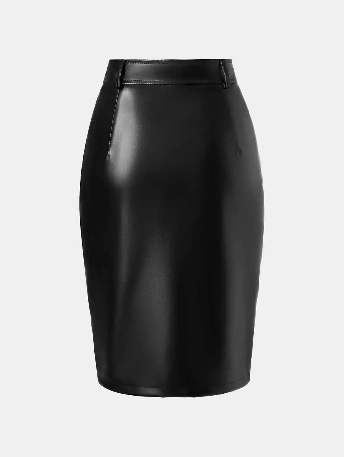 Black Faux Leather Zip Front Pencil Skirt