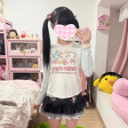 Camiseta de manga larga japonesa con estampado de dibujos animados Jojifuku para hija, camiseta nueva dulce de otoño para niña, camisetas interiores lindas con estética Y2k