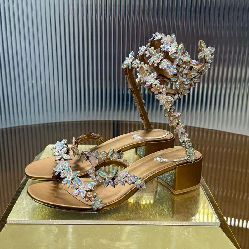 Crystal Flower Thin High-Heeled Sandals