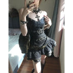 Conjunto de top ajustado y minifalda con diseño de bolsillo