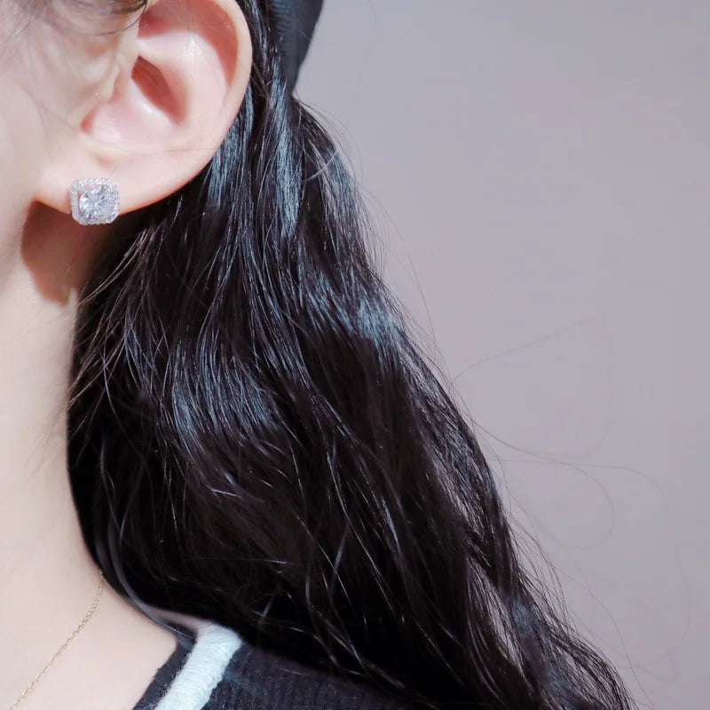 Real Moissanite Square Stud Earrings