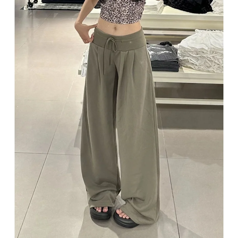 Pantalones casuales estilo holgado de primavera y otoño, cintura baja de gama alta, rectos, ajustados, holgados, de pierna ancha para mujer