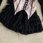 Abrigo con diseño de lazo de encaje + Conjunto de falda chic de tiro alto